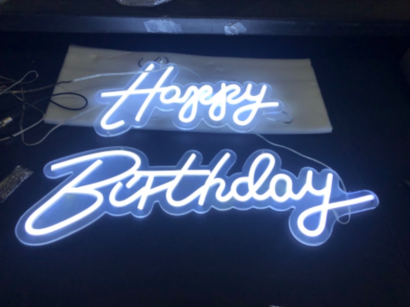 Photo 2 of 28x6 inch Happy Birthday Neon Sign Art Wall Lights for Beer Bar Club Bedroom Hotel Pub Cafe Wedding Birthday Party Gifts_White
