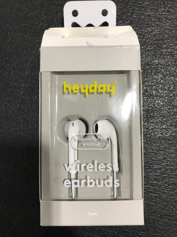 Photo 2 of Heyday Wireless Bluetooth Flat Earbuds - White. OPEN PACKAGE. 
