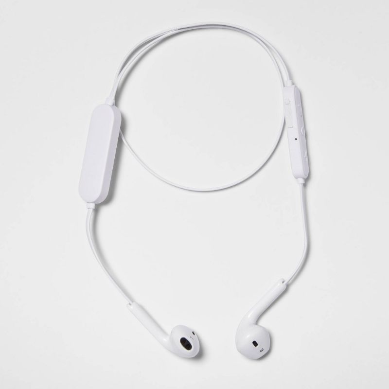 Photo 1 of Heyday Wireless Bluetooth Flat Earbuds - White. OPEN PACKAGE. 

