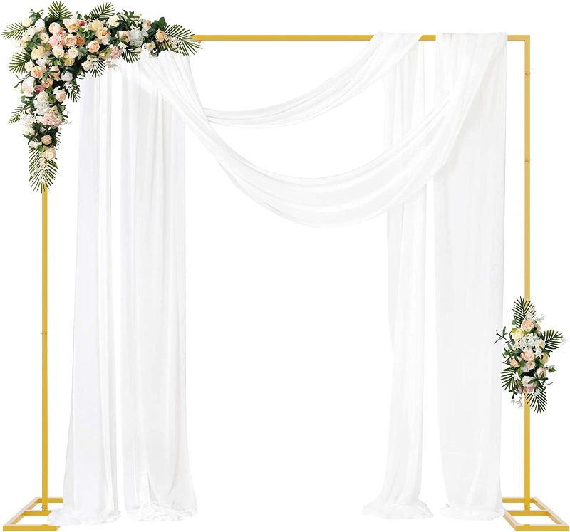 Photo 1 of  Gold Portable Adjustable Pipe and Drape Backdrop Stand Kit, Square Metal Arch Party Frame for Wedding Birthday Parties Banquet Decorations