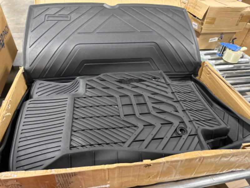 Photo 1 of powoq Fit Tesla Model Y Trunk Mat Cargo Mat Cargo Liner Trunk Liner for 2020 2021 2022 2023 Tesla Model Y 5-Seater Accessories (Four Trunk Mats + Floor Mats+3 PCS Rear Backrest Mats) A Set of Ten