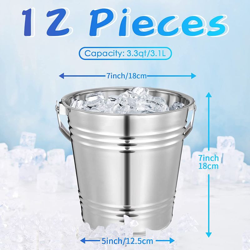 Photo 1 of 12 Pack Champagne Buckets 3.3 Quart/3.1 Liter Stainless Steel Ice Buckets with Handles Wine Buckets Metal Drinks Bucket Beverage Chiller Tub for Home Bar Club Beer Drinking Parties Supplies

