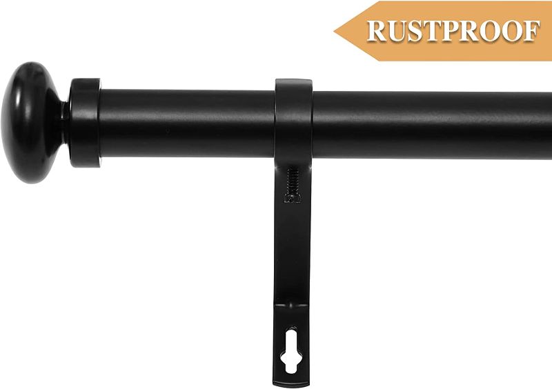 Photo 1 of RYB HOME Indoor Outdoor Curtain Rod, 1 Inch Rustproof Easy Hanging Bathroom Drapery Rod with Mounting Set Oval End Cap for Living Room Bedroom Patio Gazebo, 28" to 48", Matt Black, 1 inch Diameter 28-Inch Extends to 48-Inch