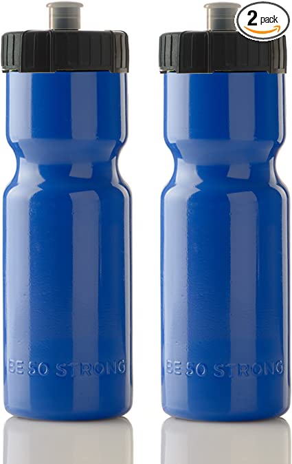 Photo 1 of 50 Strong Sports Squeeze Water Bottle 2 Pack – 22 oz. BPA Free Easy Open Push/Pull Cap – USA Made (Blue/Black)
