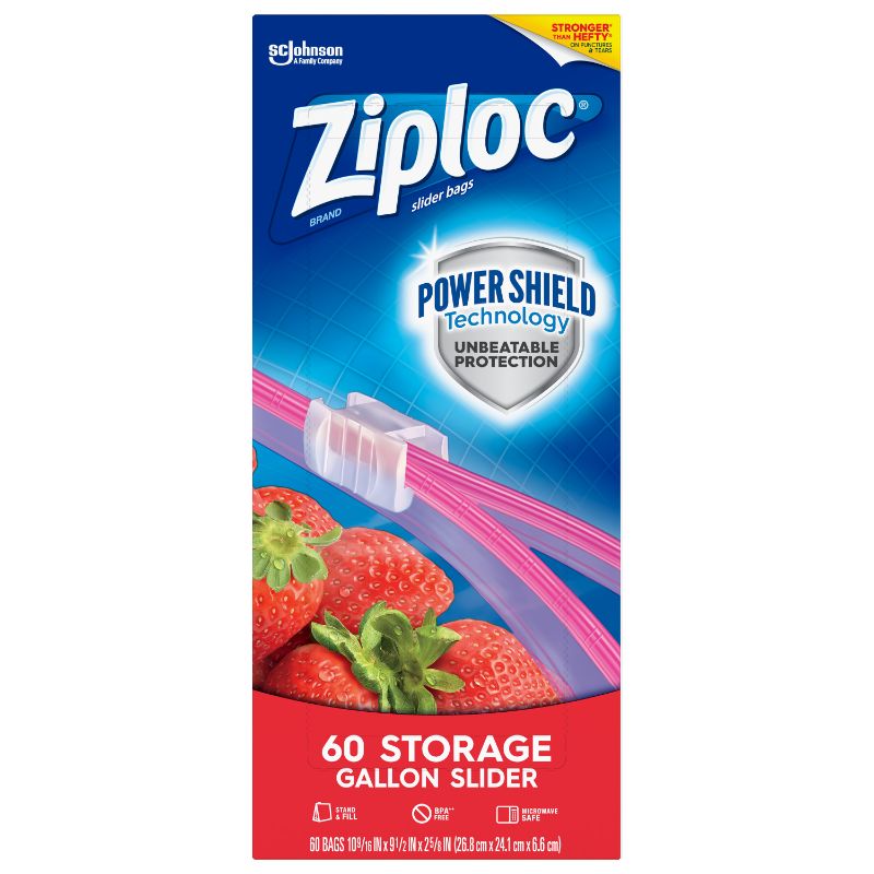 Photo 1 of 2 PACK Ziploc Brand Slider Storage Gallon Bags with Power Shield Technology, 60 Count
