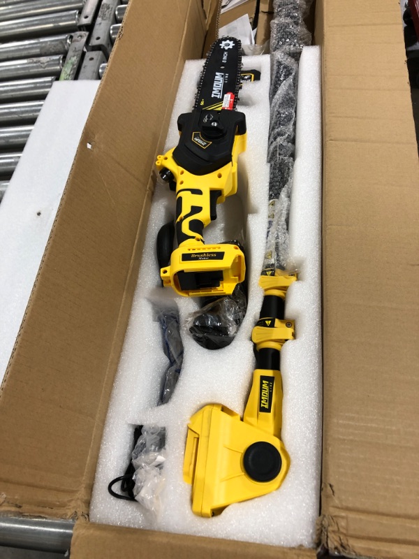 Photo 3 of 2-in-1 Brushless Pole Saw & Mini Chainsaw, IMOUMLIVE 8" Cutting Cordless Power Pole Saw, 15.2-Foot MAX, 21V 3.0Ah Li-ion Battery, 7.9 LB Lightweight, Multi-Angle Chainsaw for Wood Cutting, Trimming 8 inches