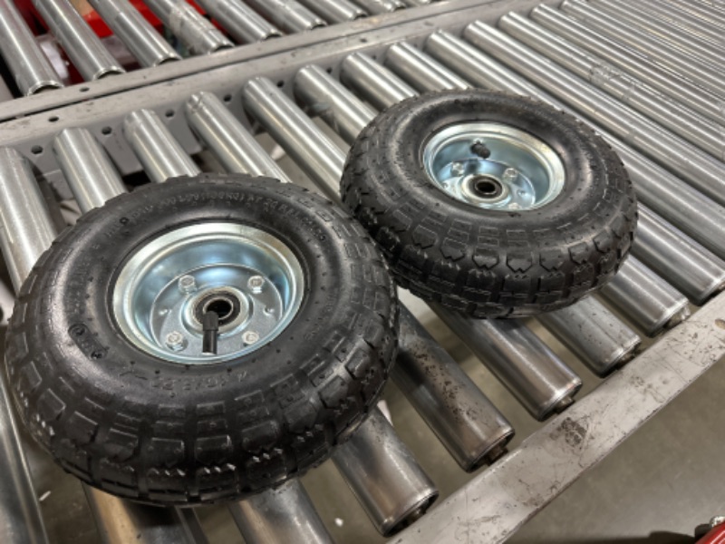 Photo 2 of 2 Pack 4.10/3.50-4" Pneumatic Air Filled Heavy-Duty Wheels/Tires,10" All Purpose Utility Wheels/Tires for Hand Truck/Gorilla Utility Cart/Garden Cart,5/8" Center Bearing,2.25" Offset Hub…