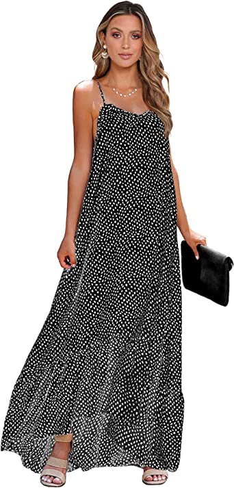 Photo 1 of BTFBM Women Casual Summer Dresses 2023 Spaghetti Strap Sleeveless Sundress Print Ruffle Flowy Boho Beach Long Maxi Dress
Size Medium