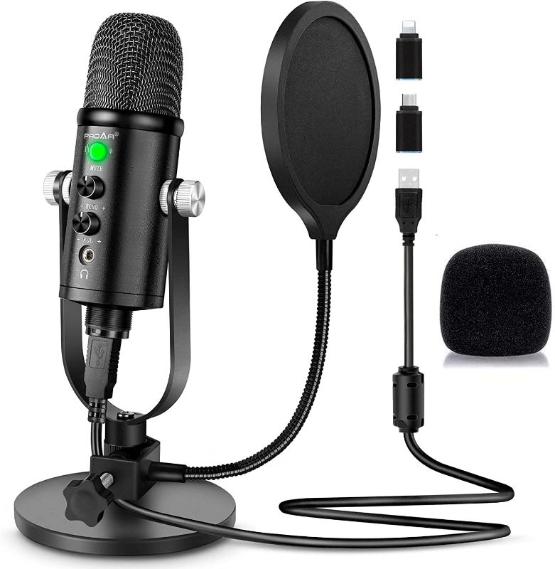 Photo 1 of PROAR Microphone for Podcast, USB Microphone Kit for Phone, PC/Micro/Mac/Android,Professional Plug&Play Studio Microphone with Stand for Gaming, Online Chatting, Videos, Voice Overs, Streaming
