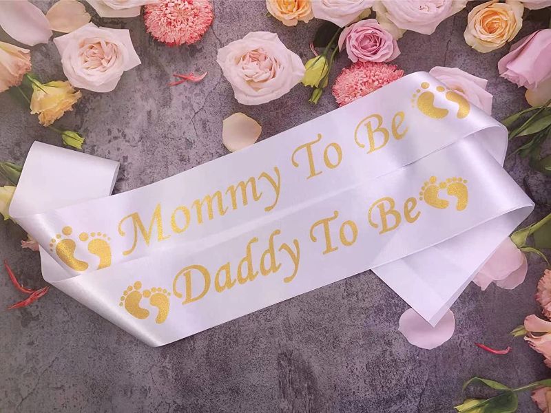 Photo 1 of 2 PCS Baby Shower Mom Dad Sash, MONBISTY Newborn Party Sash for Mommy to Be/Daddy to be , Baby Gender Reveal Pregnancy Announcement Decorations, Future Mummy Daddy Gift
