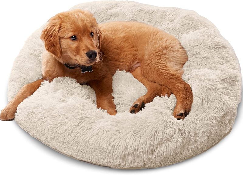 Photo 1 of Active Pets Plush Calming Dog Bed, Donut Dog Bed for Small Dogs, Medium & Large, Anti Anxiety Dog Bed, Soft Fuzzy Calming Bed for Dogs & Cats, Comfy Cat Bed, Marshmallow Cuddler Nest Calming Pet Bed
