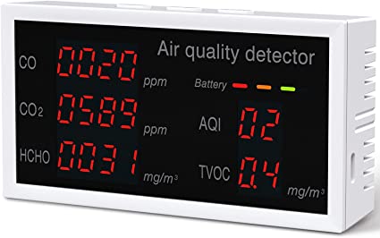 Photo 1 of Air Quality Monitor Indoor, 5-in-1 CO2 Detector, CO2 Monitor Accurate for CO/ CO2/ HCHO/TVOC/AQI, Manual Calibration, Real Time Data, Mean Value Recording for Home/ Office/ Car/ Hospital/Coffee Shop
