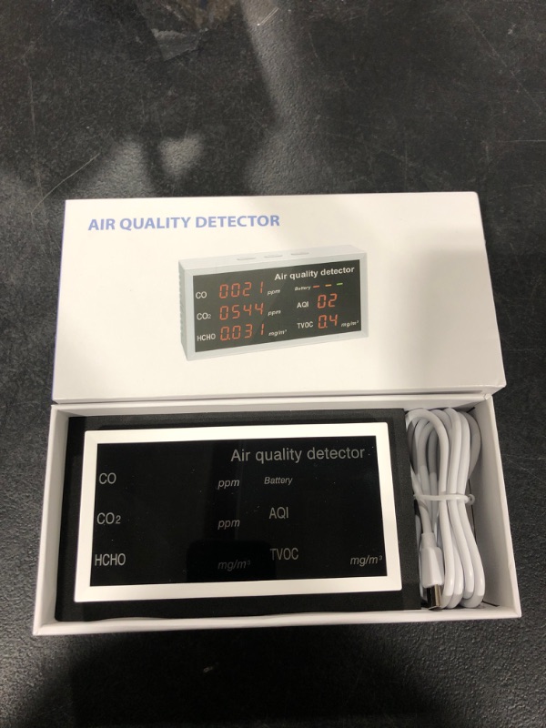 Photo 2 of Air Quality Monitor Indoor, 5-in-1 CO2 Detector, CO2 Monitor Accurate for CO/ CO2/ HCHO/TVOC/AQI, Manual Calibration, Real Time Data, Mean Value Recording for Home/ Office/ Car/ Hospital/Coffee Shop
