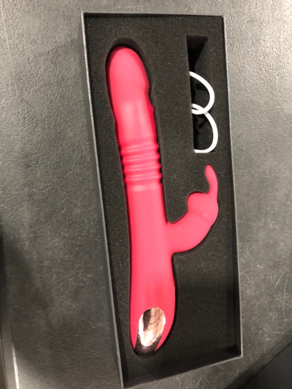 Photo 2 of Beaded Thrusting Rabbit Vibrator - BOMBEX William, 9.8" Triple Action G Spot Vibrator with Independent Clitoral Stimulator, 10 Patterns, Waterproof & Rechargeable Sex Toys for Women, Rose A-Rose Red