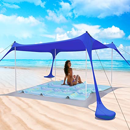 Photo 1 of Zeepair Beach Tent Pop Up Shade Canopy Sun Shelter UPF50+ with 4 Stability Poles/Carry Bag/Ground Pegs/Sand Shovel/Windproof Ropes Portable Outdoor Family Sunshade for Beach Camping(Navy Blue,10×10FT)
