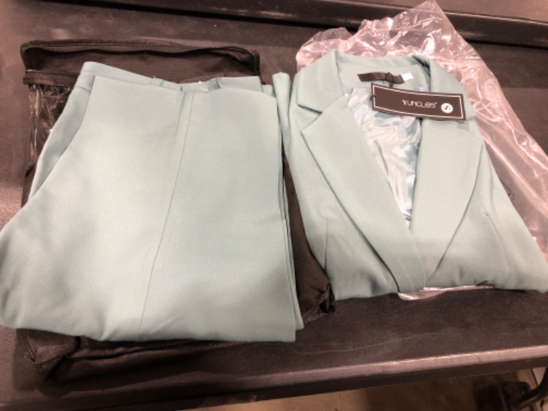 Photo 2 of YUNCLOS Women's 2 Piece Office Work Suit Set One Button Blazer and Pants Green Small