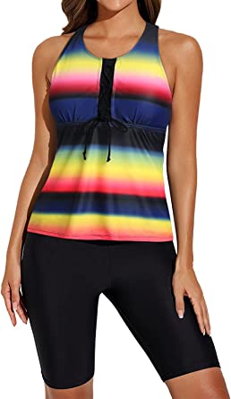 Photo 1 of Aleumdr Womens Racerback Color Block Print Tankini Swimsuits with Swim Capris Size XXXL 