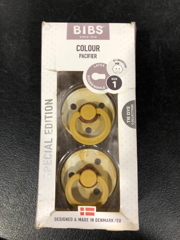 Photo 2 of BIBS Tie-Dye Baby Pacifier | BPA-Free Natural Rubber Baby Pacifier | Made in Denmark | Mustard/Ivory 2-Pack (0-6 Months) 0-6 Month Mustard / Ivory