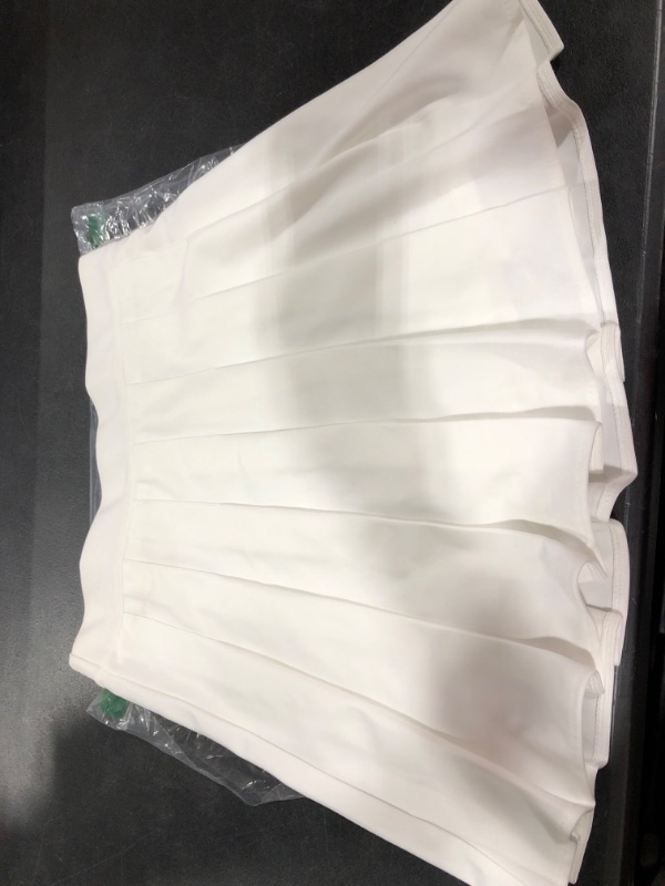 Photo 2 of Adarados Elastic Waist Girls Women High Waisted Pleated Skirt Plain Mini School Uniform Skirts with Lining Shorts White Medium