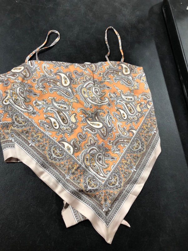 Photo 1 of Arjungo Women's Paisley Print Tie Back French Knot Hanky Hem Spaghetti Straps Handkerchief Cami Bandana Tube Crop Top 
