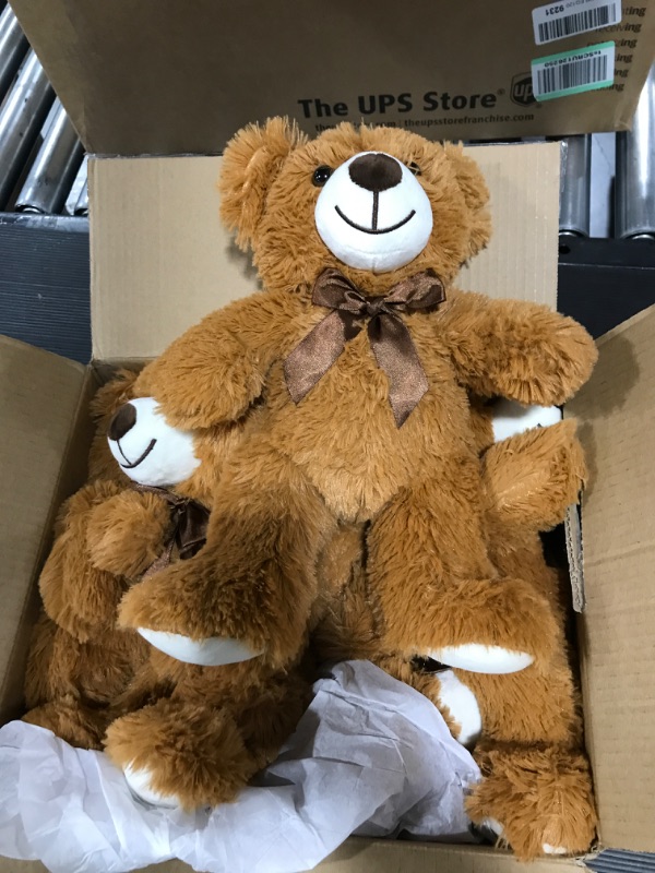 Photo 2 of 5 Pcs Bears Stuffed Animal Soft Plush Toys 12 Inches Cute Bear Small Shaggy Bear with Hoodie Bow Tie for Kids Boys Girls Baby Shower Birthday Party (Light Brown, Bow Tie Style)