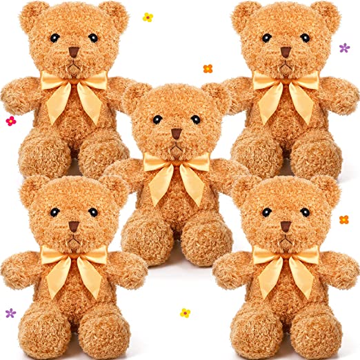 Photo 1 of 5 Pcs Bears Stuffed Animal Soft Plush Toys 12 Inches Cute Bear Small Shaggy Bear with Hoodie Bow Tie for Kids Boys Girls Baby Shower Birthday Party (Light Brown, Bow Tie Style)