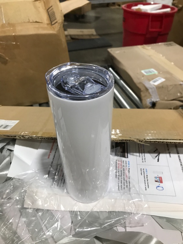 Photo 2 of 24 Pack Sublimation Tumblers Straight Skinny Blanks 20oz for Heat Transfer, Individual Gift Boxed, Double Wall Insulated Tumbler with Shrink Wrap Films & Heat Tape & Straws, White