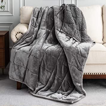 Photo 1 of  Weighted Blanket Twin 15 Pounds, Adult Weighted Blankets with Soft Plush Flannel Fleece & Cozy Warm Sherpa for Couch Bed, Heavy Blanket Great for Calming and Relax, (Grey, 48" x 72" 15lbs)