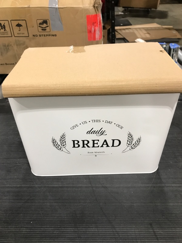 Photo 2 of Baie Maison Extra Large White Farmhouse Bread Box for Kitchen Countertop - Breadbox Holder Fits 2+ Loaves - Bread Storage Container Bin - Rustic Bread Keeper Vintage Metal Kitchen Decor for Counter