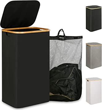 Photo 1 of  Laundry Hamper with Lid, 110L Large Laundry Hamper with Handle and Lid, Collapsible Clothes Bsket Organizer with Removable Inner Bag for Clothing Toys Towels - Black