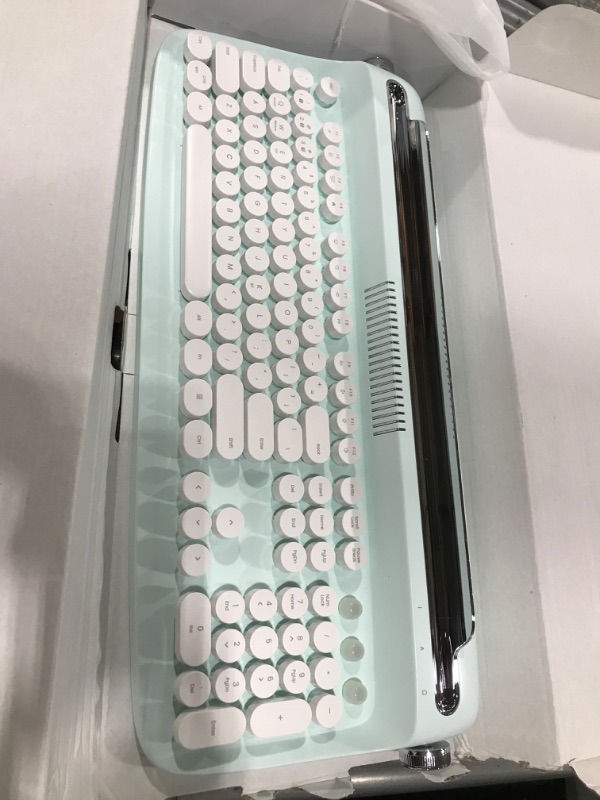 Photo 2 of TISHLED Typewriter Keyboard Wireless Bluetooth 5.0 Retro Aesthetic Cute Kawaii Round Keycaps 106-Key with Num Pad Clicky Mechanical Feeling with Pad/Phone Holder for Windows/Mac OS/Android/iOS (Mint)