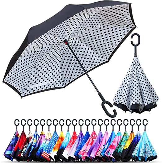 Photo 1 of 4 PACK!! owen kyne Windproof Double Layer Folding Inverted Umbrella, Self Stand Upside-down Rain Protection Car Reverse Umbrellas with C-shaped Handle
