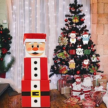 Photo 1 of Joy Bang Christmas Stacking Boxes Christmas Santa Decorative Boxes Large Santa Claus Gift Boxes with Lids Christmas Nesting Boxes Xmas Stackable Gift Boxes Decoration 