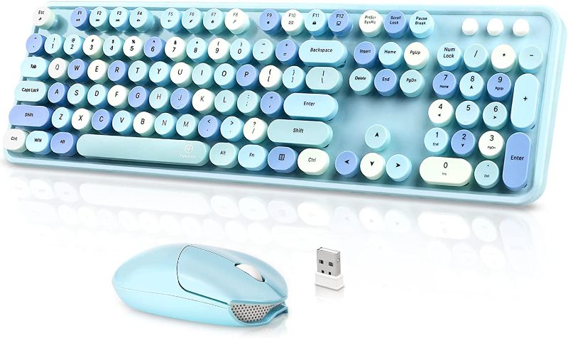 Photo 1 of FUNZING Wireless Keyboard and Mouse Combo, Blue Colorful Retro Typewriter 2.4GHz Full Size Keyboard Mice for Windows/Computer/Desktop/Mac/PC
