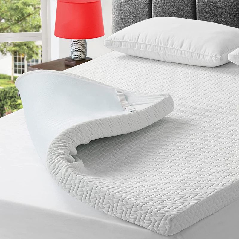 Photo 1 of 3 Inch King Size Gel Memory Foam Mattress Topper, Cooling Mattress Pad Cover for Back Pain
