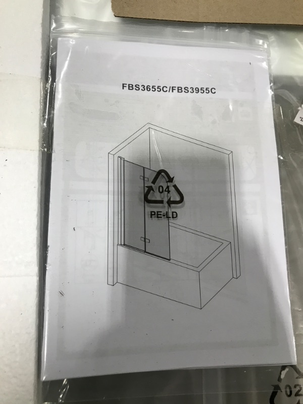 Photo 1 of SIEPUNK Folding Glass Shower Doors for Bathtub, 36 in. W x 55 in. H Pivot Frameless Tub Shower Door, Tempered Glass Shower Panel Screen, Chrome