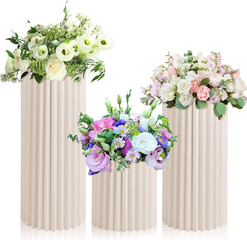 Photo 1 of 3 Pcs Cylinder Table for Party Foldable Paper Columns Cardboard Stands Centerpiece Display 