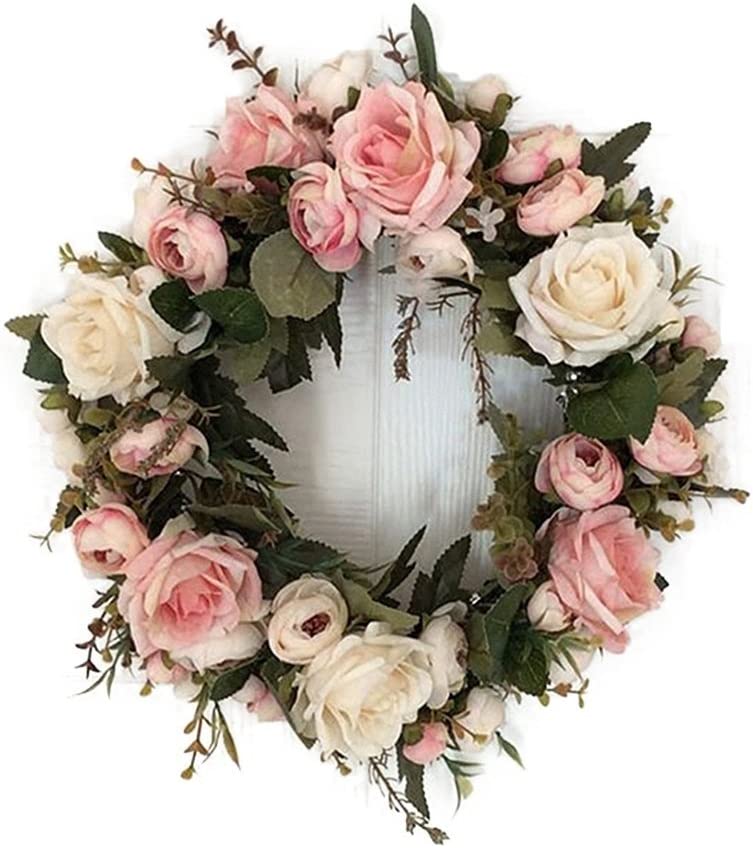 Photo 1 of Adeeing 13'' Peony Flower Wreath Handmade Pink Floral Wreath Artificial Spring Garland