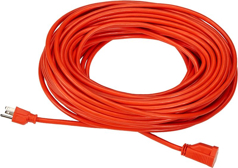 Photo 1 of Amazon Basics 100-Foot 3-Prong Vinyl Indoor/Outdoor Extension Cord - 10 Amps, 1250 Watts, 125 VAC - Orange
