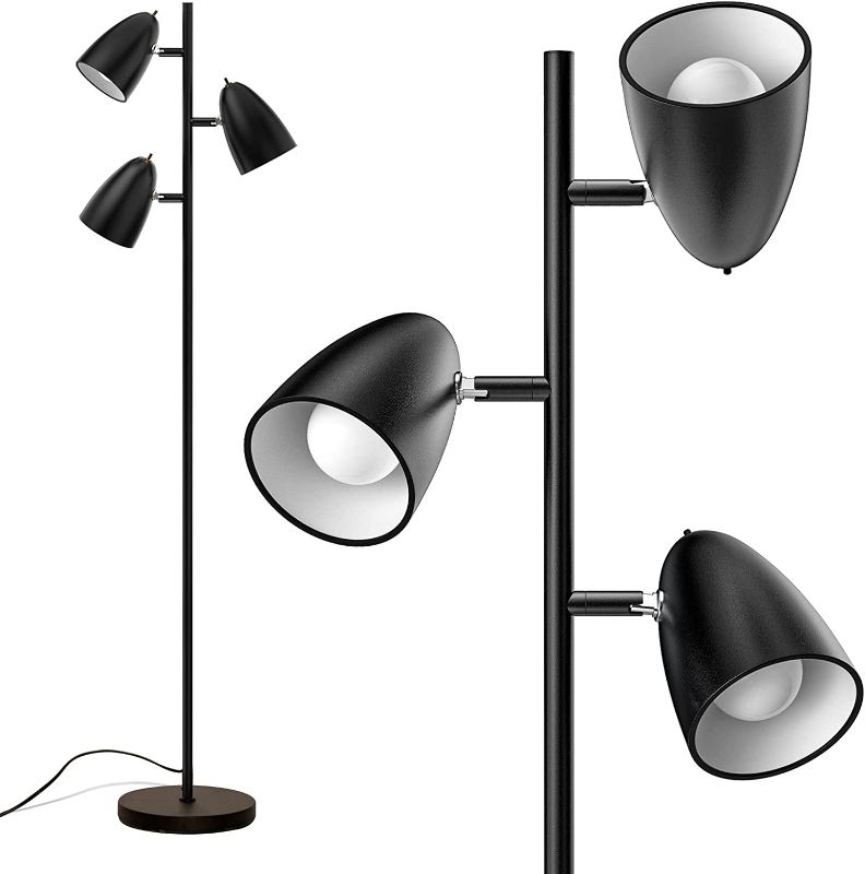 Photo 1 of addlon Tree Floor Lamp with 3 Adjustable Rotating Lights and Matching LED Bulbs, Black 