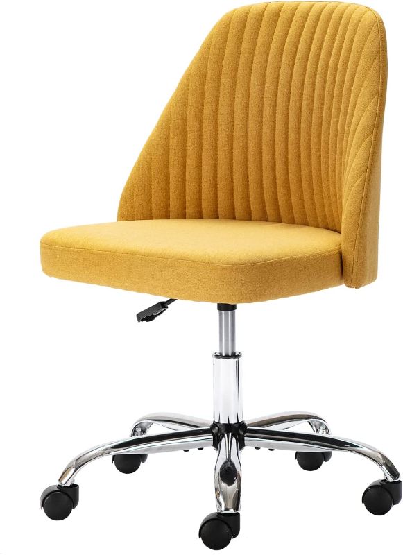 Photo 1 of  Twill Upholstered Cute Office Chair, Desk Chairs with Wheels - Yellow