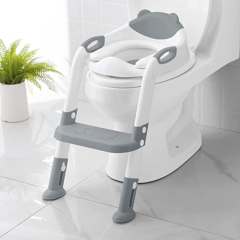 Photo 1 of Potty Training Seat with Step Stool Ladder,SKYROKU Potty Training Toilet for Kids Boys Girls Toddlers-Comfortable Safe Potty Seat with Anti-Slip Pads Ladder (Grey)
