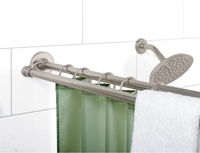Photo 1 of Zenna Home Rustproof Tool-Free Tension or Permanent Mount Adjustable Double Shower Rod, 44 to 72 Inches, Nickel
