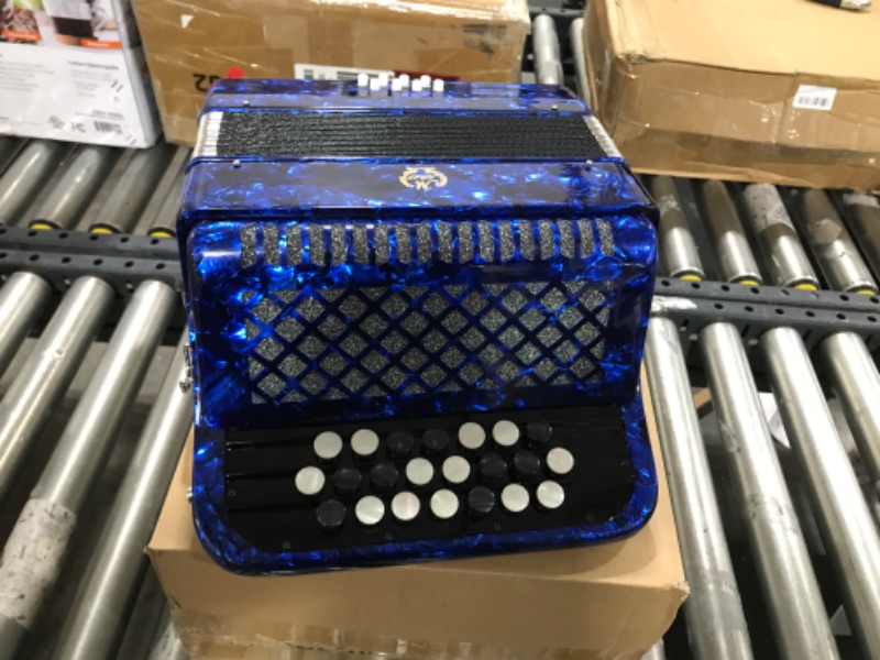 Photo 1 of Accordian, Easy to Play 22 Key and 8 Bass Wood and Metal Material Accordion for Home Beginner with Backpack(Navy Blue)
