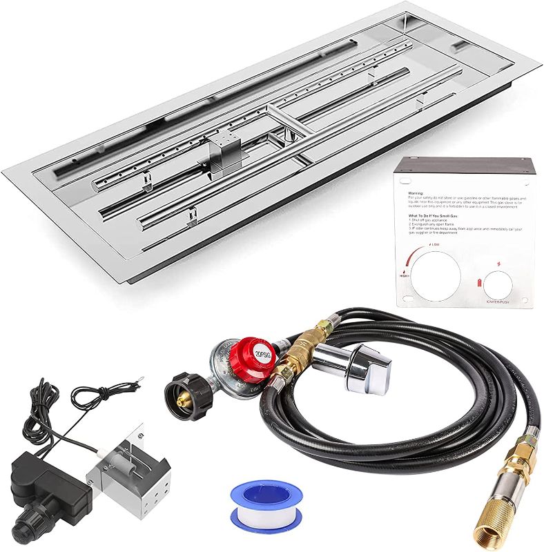 Photo 1 of 30" Rectangular Drop-in Fire Pit Pan Kit, Stainless Steel Propane Gas Firepit Pan Kit with H-Shaped Burner, Spark Ignition and Propane Hose Kit for Indoor or Outdoor DIY Drop-in Burner Pan
