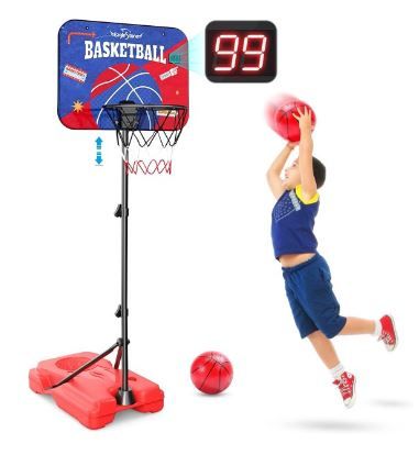 Photo 1 of EagleStone Kids Basketball Hoop with  Scoreboard Stand Adjustable Height 3.5-5.8 FT for Young Kids Play Indoor and Outdoor Metal Hoop
