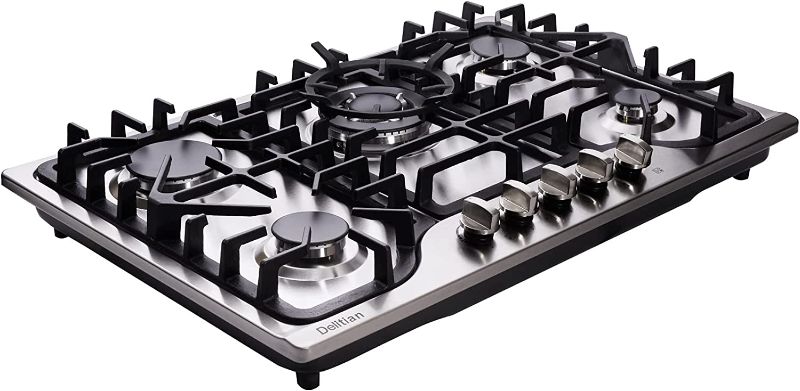 Photo 1 of 30 Inch Gas Cooktop DT57043 Stainless Steel 5 Burners Gas Cooktop LPG/NG Convertible Gas Stovetop Gas Cooktop
