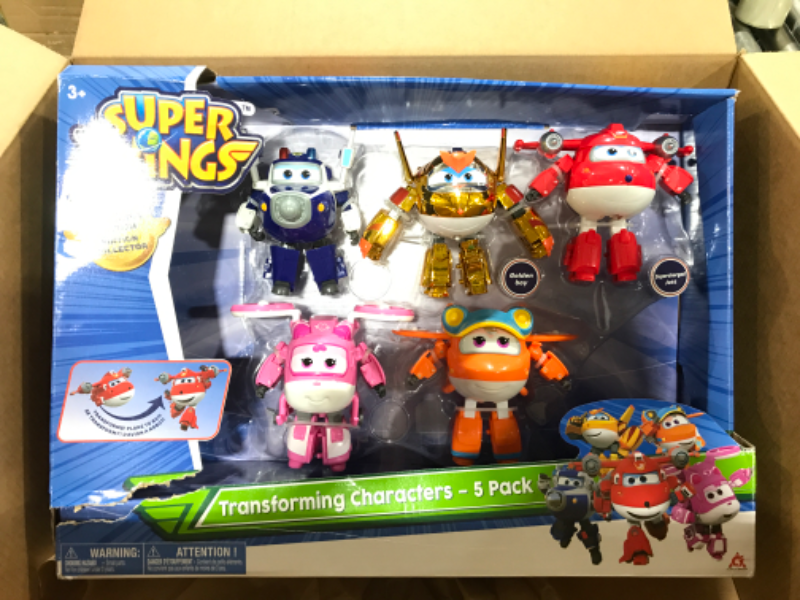 Photo 2 of Super Wings 5" Transforming Toys 5-Pack, Supercharged Jett, Supercharged Paul, Supercharged Dizzy, Golden Boy & Sunny Airplane Toys Action Figures, Preschool Toy Plane for 3 4 5 Year Old Kids Supercharged Jett, Supercharged Paul, Supercharged Dizzy, Golde