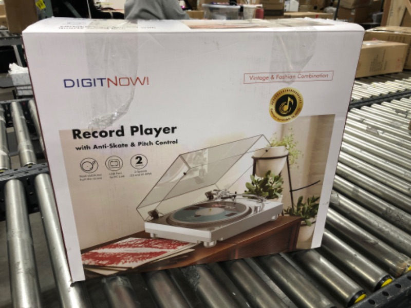Photo 1 of DIGITNOW High Fidelity Belt Drive Turntable, Vinyl Record Player with Magnetic Cartridge, Convert Vinyl to Digital, Variable Pitch Control &Anti-Skate Control silver