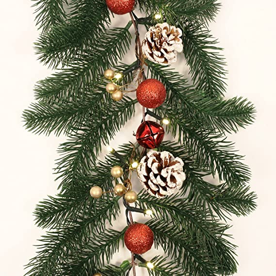 Photo 1 of Aesto 6FT Christmas Garland with Lights, 8 Lighting Modes, Xmas Garland with Lights for Outdoor/Indoor
